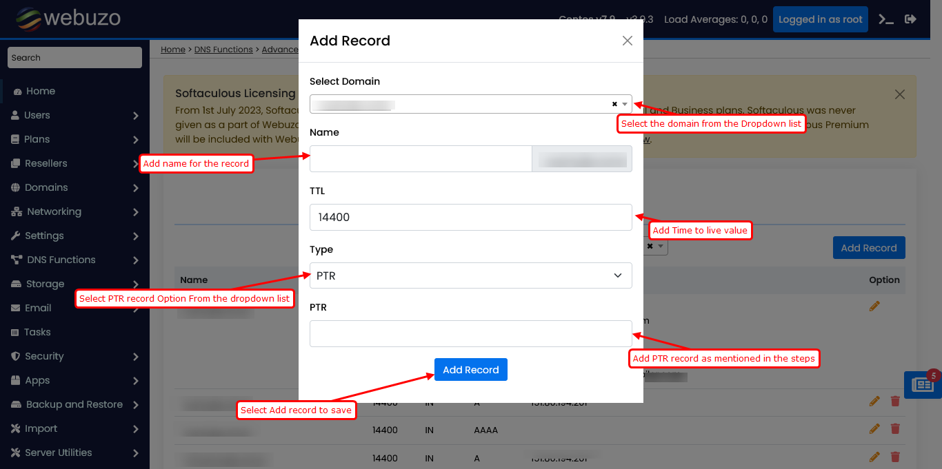 how to add ptr record in hostinger