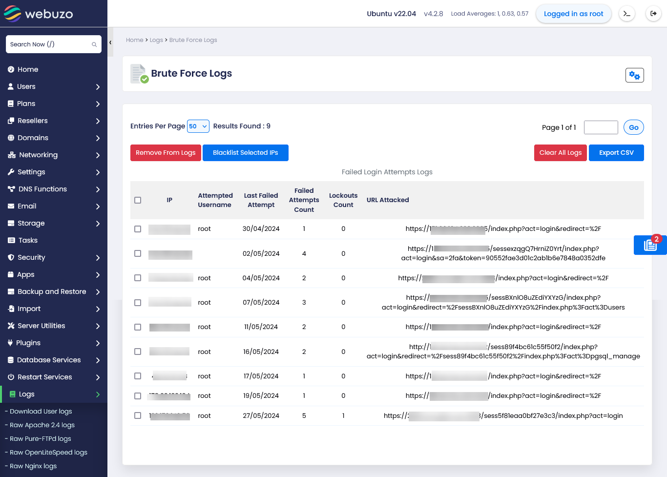 brute force logs